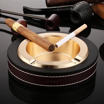 Alalinong LA02 Luxusné Oválne Zlaté & Silver Cigaru Popolník Kože, Kovu Popolníky Fajčenie kancelársky Stôl Príslušenstvo