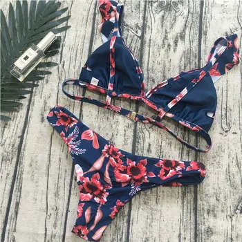 Sexy Ženy, Obväz Bikini Push-up Polstrovaná Plavky na Kúpanie Nastaviť Plavky, Letné Beach Kvetinový Tlač