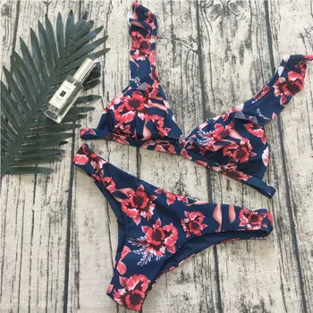 Sexy Ženy, Obväz Bikini Push-up Polstrovaná Plavky na Kúpanie Nastaviť Plavky, Letné Beach Kvetinový Tlač