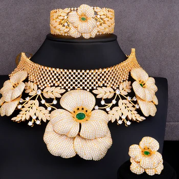 GODKI Luxusné Princezná Korunu Kvetu Vyhlásenie Choker Šperky sady Pre Ženy, Svadobné Afriky Kubický Zirkón CZ Dubaj Svadobné Šperky