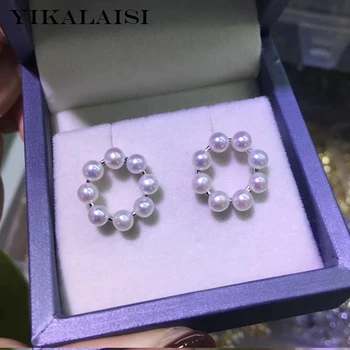 YIKALAISI 925 Sterling Silver Šperky Pearl Náušnice 2020 Jemné Prírodné Perly šperky 4-5mm stud Náušnice Pre Ženy, veľkoobchod