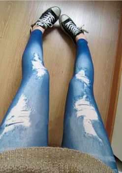 New Black/Blue Legíny Ženy Módy Zničené Legíny Jeans Vzhľad Jeggings Úsek Chudá Džínsy Laddy