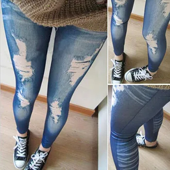 New Black/Blue Legíny Ženy Módy Zničené Legíny Jeans Vzhľad Jeggings Úsek Chudá Džínsy Laddy