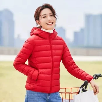Xiao Ženskej Módy slim svetla nadol bunda s kapucňou 90% biele kačacie nadol Infračervené teplo skladovanie žena farebné stojan golier kabáta