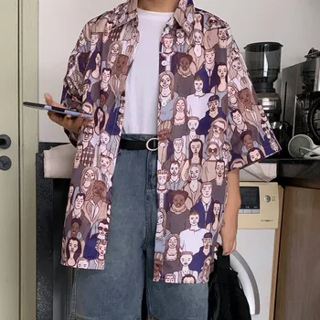 NiceMix streetwear oblečenie-krátke rukáv ročníka blúzka ženy tričko nadrozmerná top print preppy kórejský mladý študent košele