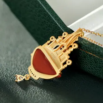 Prírodné striebro Južnej Červený Jaspis Hrad Prívesok Náhrdelník s unikátnym antické zlato plavidlá svetlo luxusné šľachtické ženy značky šperky
