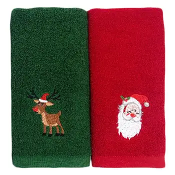 2 ks Vianočné Tvár Uterákom, Luxusné Bavlnené Vianočné Vzor Uterák Santa Claus Elk Tvár Pranie Uterákov Handričkou Darček Kúpeľňa Prístup