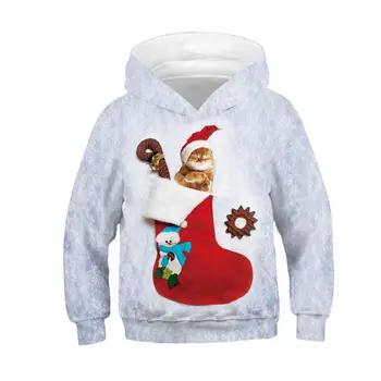 Vianoce Deti Bežné 3D Hoodies Jeseň Chlapci Dievčatá Dlhá Mikina Santa Claus Snowman Deti Voľné vrchné oblečenie Oblečenie 3-14T
