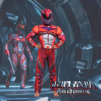 Vysoká kvalita deti červená modrá svalov kostým Ranger kostým, maska statočný bojovník online kostým oblečenie pre dieťa
