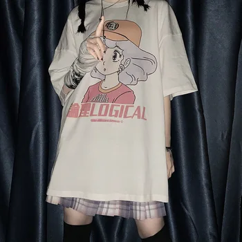Doplnky, Módne Japonský Harajuku Karikatúra Tlače Dámske tričko Nadrozmerné Voľné Krátky Rukáv Bavlna Graphic Tee Hippie Ženy Tričko