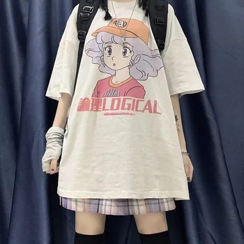 Doplnky, Módne Japonský Harajuku Karikatúra Tlače Dámske tričko Nadrozmerné Voľné Krátky Rukáv Bavlna Graphic Tee Hippie Ženy Tričko