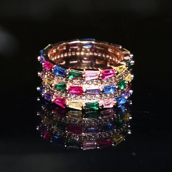 2020 Žien CZ Rose Gold rainbow Krúžky Geometrie svadobné Zásnubný Prsteň femme na párty darček kúzlo zirconia doplnky, Šperky