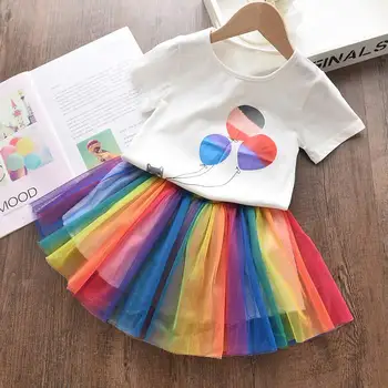 Menoea Deti Vyhovuje 2020 Nové detské Letné Bublina rukávy nášivka Oblečenie + Výšivky Pearl Oka Šaty Oblečenie Sady