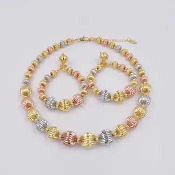 Šperky Set Pre Ženy, Lopta Dizajn Rose Gold & Zlatá Farba Náhrdelník Visieť Náušnice Strany Šperky