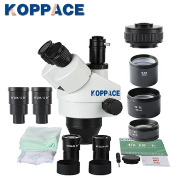 KOPPACE 2.1 X-180X Trinocular Stereo Lupa Mikroskop s WF10X/20 WF20X/10 Široký poľa Okulárov 0,5 X a 2.0 X Barlow Šošovky