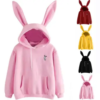 Ženy Bunny Králik Uši Hoodie Hoody Dámy Zimné Dlhý Rukáv Pulóver Bavlna Jednoduchý Dizajn Jumper Bežné Topy Outwear