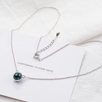 Kórejský Jednoduchý Okrúhly Prívesok Náhrdelník Módne dámske Svadobné Modré Crystal Šperky Romantický valentínsky Darček