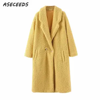 2019 Teplý zimný kabát ženy kawaii teddy kabát vintage yellow umelú kožušinu kabát žena Plus veľkosť chlpaté bunda vrchné oblečenie streetwear