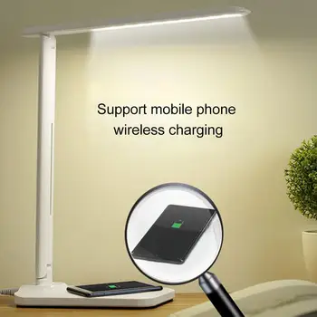 LED stolná Lampa Stmievanie Stolná Lampa S QI Bezdrôtovú Nabíjačku USB Výstupný Port Nastaviteľné Svetlo Flexibilný Moderný kancelársky Stôl Svetlo