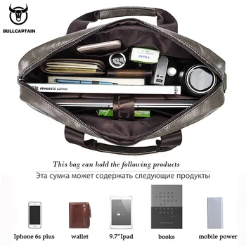BULLCAPTIAN prvá vrstva cowhide laptop taška 14 palcový kožená taška cez rameno biznis kufrík, kabelka, taška práce taška pánske aktovky
