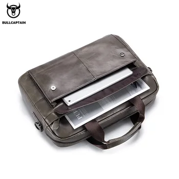 BULLCAPTIAN prvá vrstva cowhide laptop taška 14 palcový kožená taška cez rameno biznis kufrík, kabelka, taška práce taška pánske aktovky