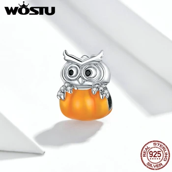 WOSTU Pumpkin & Sova Charms 925 Sterling Silver Orange Smalt Perličiek Fit Originálny Náramok Prívesok Halloween Šperky CTC342