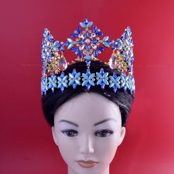 02222 Global High Grade Plný Tiara Visieť Prívesok Crystal Drahokamu Ručne Vyrobené Vlasy, Šperky Miss World Sprievod Korún