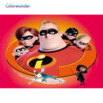 Colorwonder Superhrdina Tému Fotografia v Pozadí Cartoon Incredibles Rodiny 7x5ft Červená Vinyl Kulisu pre Dieťa Sprcha Dekor