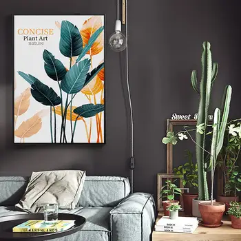 Nordic Stručné Rastliny Leaf Prírody Umelecké Plátno Maľovaní Plagátov a Tlač Wall Art Obrázky pre Obývacia Izba Domova (Bez Rámu)