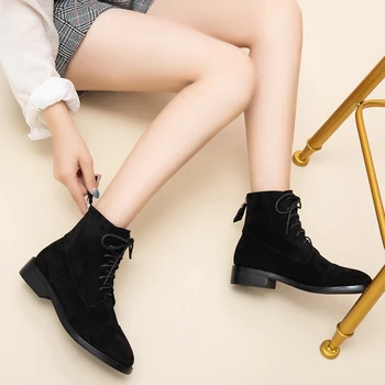 Zimné semiš Kožené topánky Ženy Členkové Topánky Pohodlné kvalitné mäkké Topánky Značky Dizajnér Ručné 2020 čierne čižmy