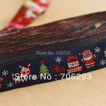 5/8 '(16 mmx10yards) Polyester Tkaniny Jacquard Páse s nástrojmi Vianočný stromček, sneh kravy Santa Claus Vianočný darček pentagram čipky