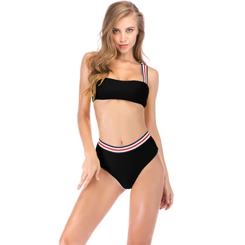 Bikini Nové Široké Popruhy Polstrovaný Bandeau Bikini Set Sexy Vysoký Pás Pulóver Hornej a Dna Brazílsky Biquni Ženy Plavky B74