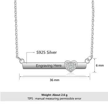 925 Sterling Silver Osobné Meno Bar Náhrdelník Vyryté Meno Náhrdelník Srdce, Zirkón Štítku Výročie Dar (Lam Hub Fong)