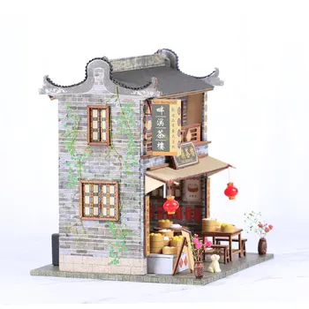 Ručné pre bábiku príslušenstvo model Budovy súpravy, hračky Čínsky Teahouse Budovy Model Logická Hračka DIY Miniatúrny domček pre bábiky Auta