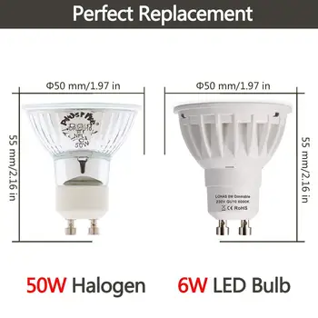 Spot Light Stmievateľné GU10 Base 6W LED Lampa Krásne 6000K 500lm Deň Bielej 50W Náhrada za Halogénové Žiarovky Izba Hotel 10PACK