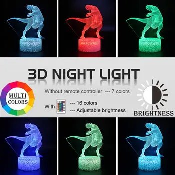 3D LED Nočné Svetlo Lampy Jurský Dinosaura Akcie Obrázok Série 16Color Diaľkové Ovládanie, Stolové Lampy, Hračky Park Pre dieťa Vianočný Darček
