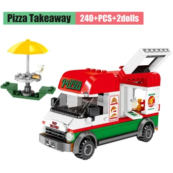 Street View Sanitácie, Čistenie Vozidiel, Stavebných Blokov Pre Mesto Pizza Takeaway Auto Údaje Tehly Hračky pre Deti darček 2 ord