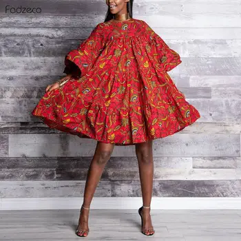 Fadzeco Nových Afrických Šaty Pre Ženy Oblečenie Ankara Šaty Party Šaty Kvetinový Tlač Batik Načechraný Voľné Vestidos Elegantné Ženy