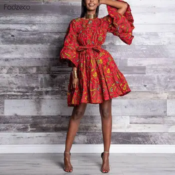 Fadzeco Nových Afrických Šaty Pre Ženy Oblečenie Ankara Šaty Party Šaty Kvetinový Tlač Batik Načechraný Voľné Vestidos Elegantné Ženy