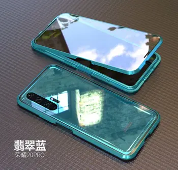 Capa fundas Hliníkový predný Nárazník, zadné Priehľadné Sklo Luxusný Telefón puzdro Na Huawei Honor 20 Pro Nárazníka ochranné telefón prípade