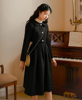 2 Ks Nastaviť 2020 nové jesenné a zimné temperament Bohyne Šaty Retro Hepburn štýle black vlnené dve kus oblečenia