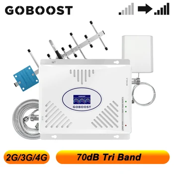 GOBOOST Tri Band Celulárnej Zosilňovač Gsm 2g 3g 850 900 2100 Repeater 4g FDD LTE 1800 1700 1900 2600 Mhz Signál Booster Auta