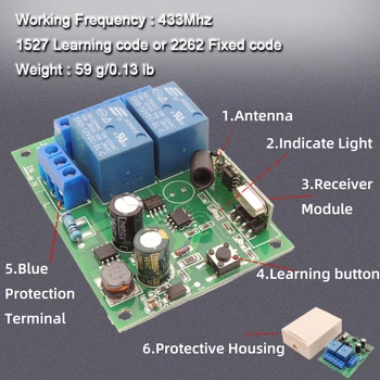 433Mhz Univerzálne Diaľkové Ovládanie Prepínač STRIEDAVÝ 85V ~ 250V 2 Relé Modul Prijímača RF Vysielač Motorových Žiarovka SmartHome