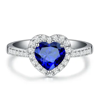PANSYSEN Charms 7mm Srdce Sapphire Zirkón Drahokam Prstene Pre Ženy, Skutočné 925 Sterling Silver Šperky Zásnubný Prsteň Dary