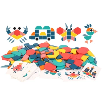 Drevené Hračky hlavolam Tangram Vzdelávacie Hračky Montessori Skladačka puzzle Pre deti Farebné Kreslené Tangram Magnetické Puzzle Detská Hračka