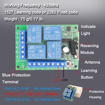 433Mhz Univerzálny Bezdrôtového Diaľkového Ovládania RF smart Switch DC12V 4CH Relé Prijímač S Vysielač Auto svetlo Lampy Elektrické Brány