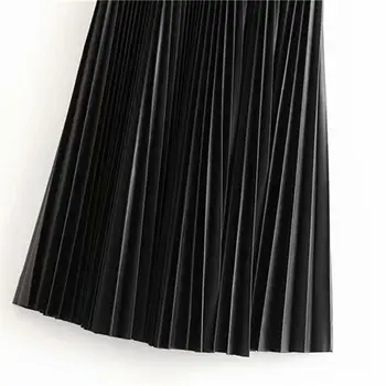 Za žien nové jeseň roku 2019 vysoký pás skladaný MIDI sukne s odnímateľný pásu koženka skladaný pol dĺžka sukne