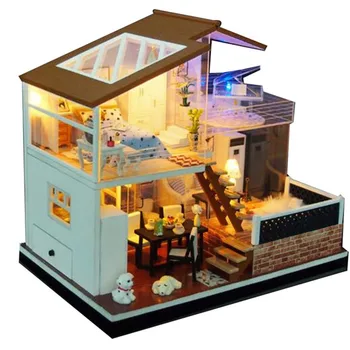 Model DIY Drevený domček pre bábiky DollHouses Miniatúrne Doll House Nábytok Dieťa Darček k Narodeninám deti Milujú Dar, Hračky Pre Deti,