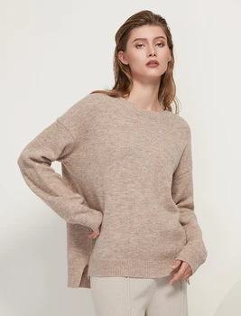 Pulóver sveter dámy voľné a mäkké vlnený sveter pletený pulóver ležérny top pulóver