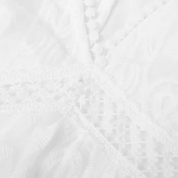 TEELYNN čipky maxi šaty žien vintage white hlboko v krku dlhé letné šaty, elegantný kvetinové výšivky župan boho pláži vestidos